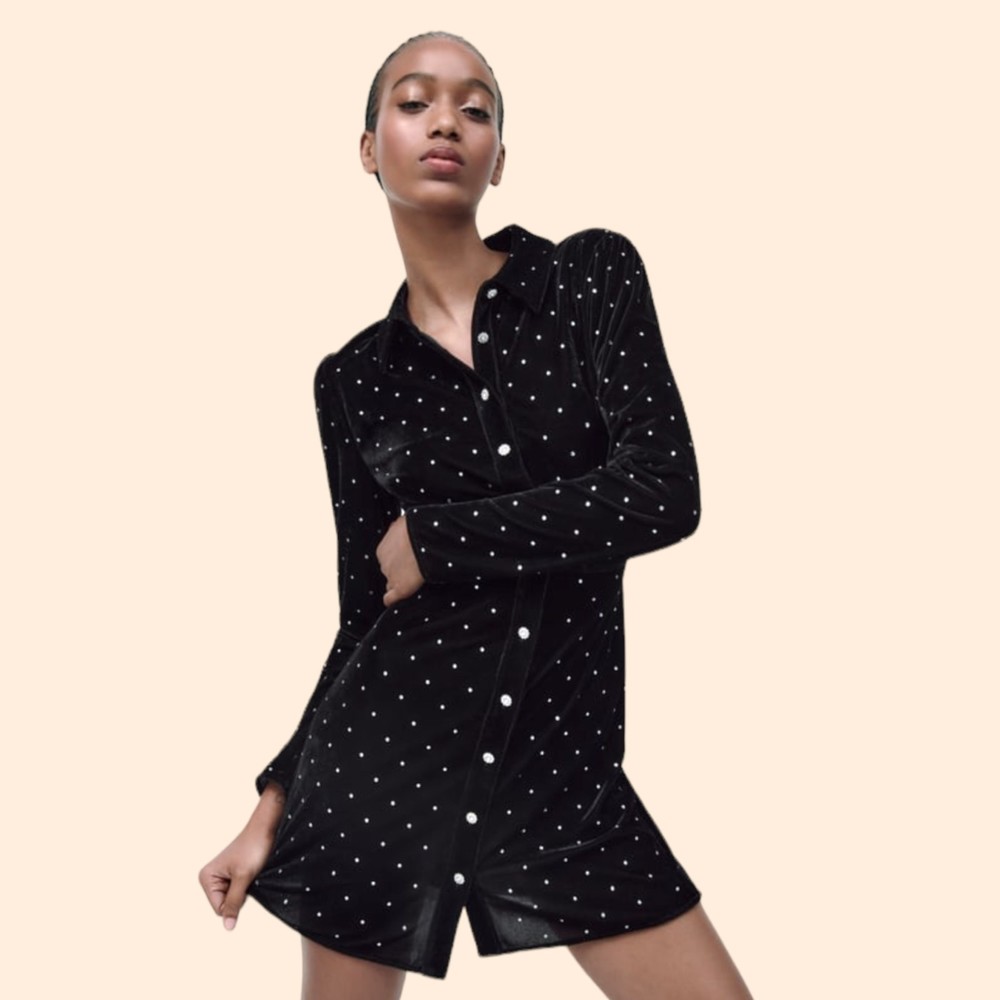 Zara Black Velvet Sparkly Dress